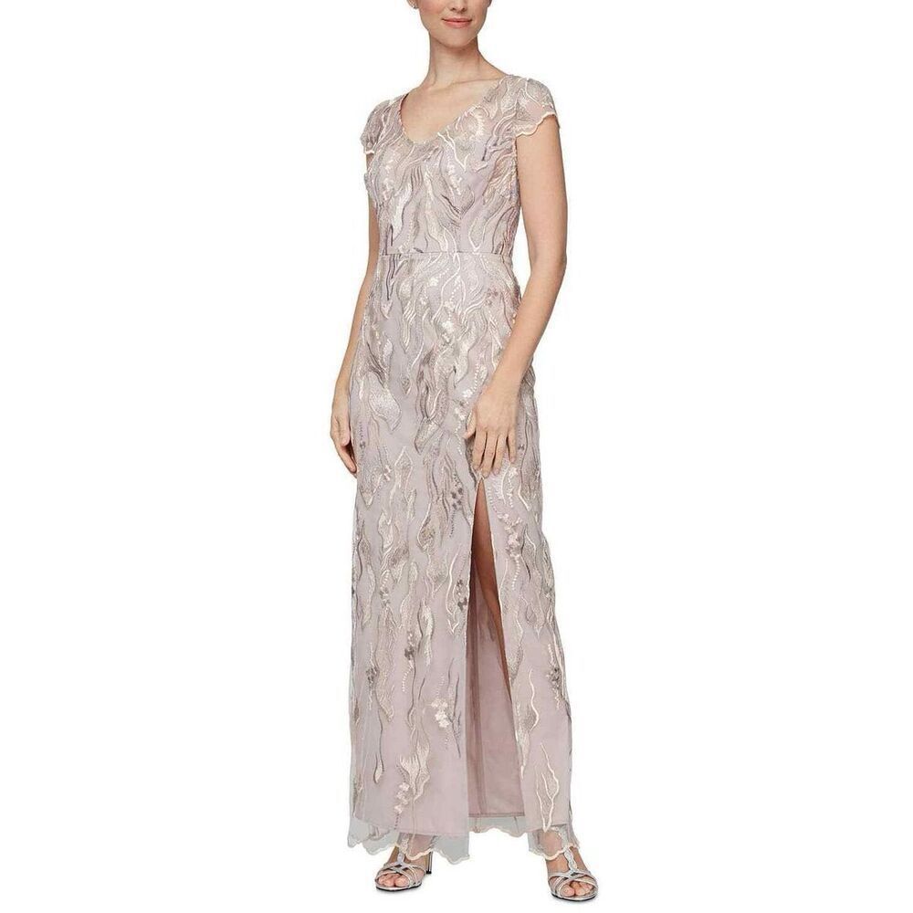 Alex And Eve by Alex Evenings Size 12 Embroidered Rose Gold Column Gown Formal